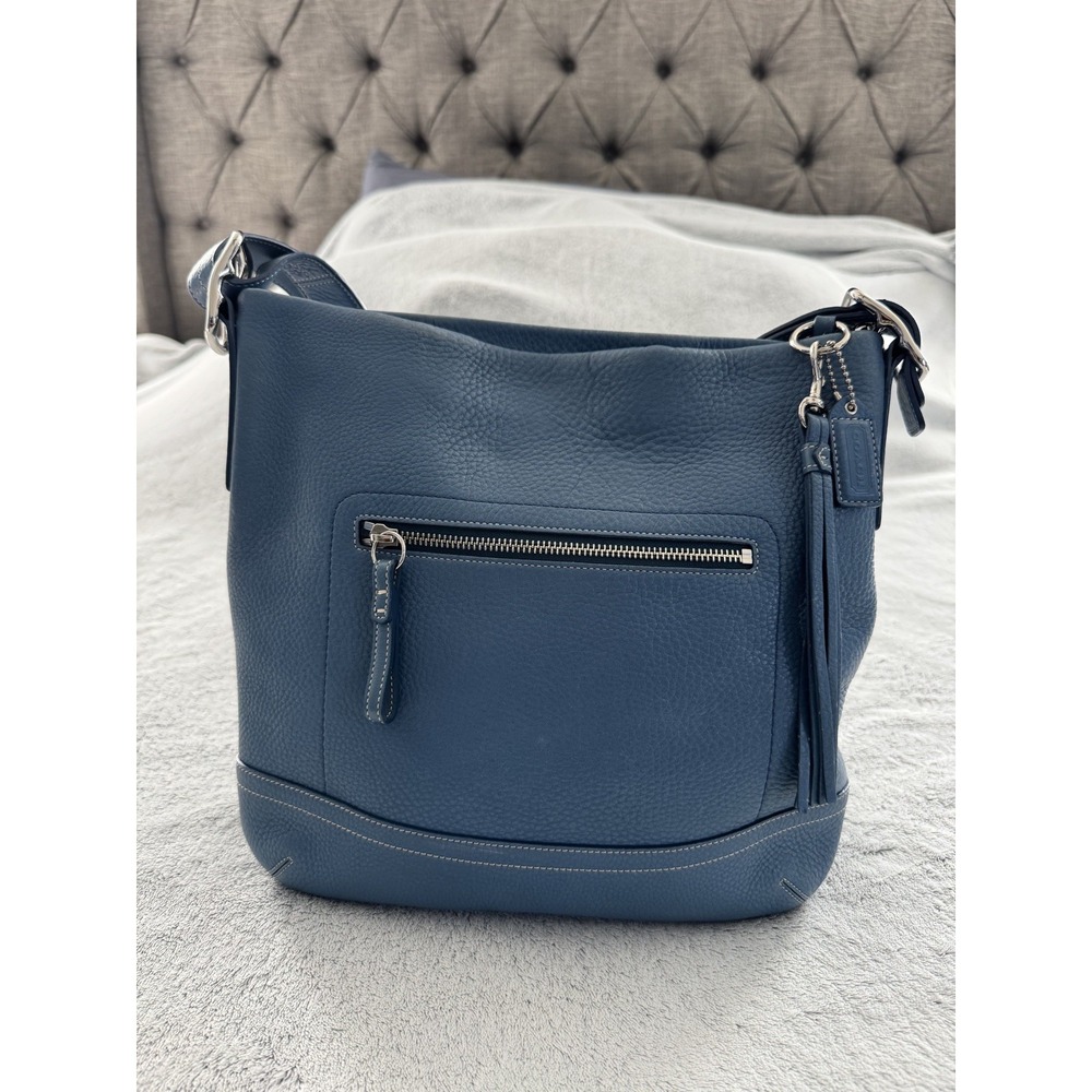 COACH Legacy Slim Duffle RARE Turquoise Blue Pebble Leather Shoulder Bag #F03790